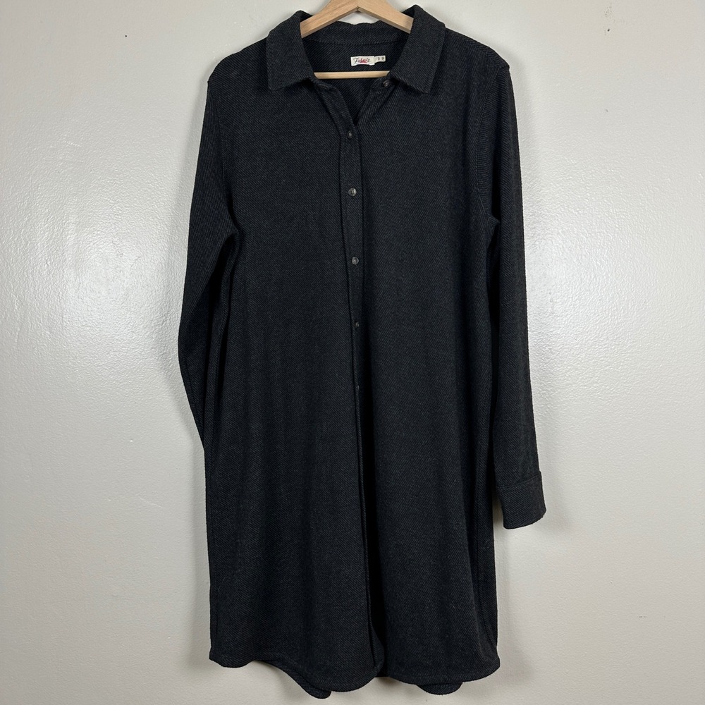 Faherty Women's XL Shirt Dress Charcoal Grey Herringbone WDC0009-HBT